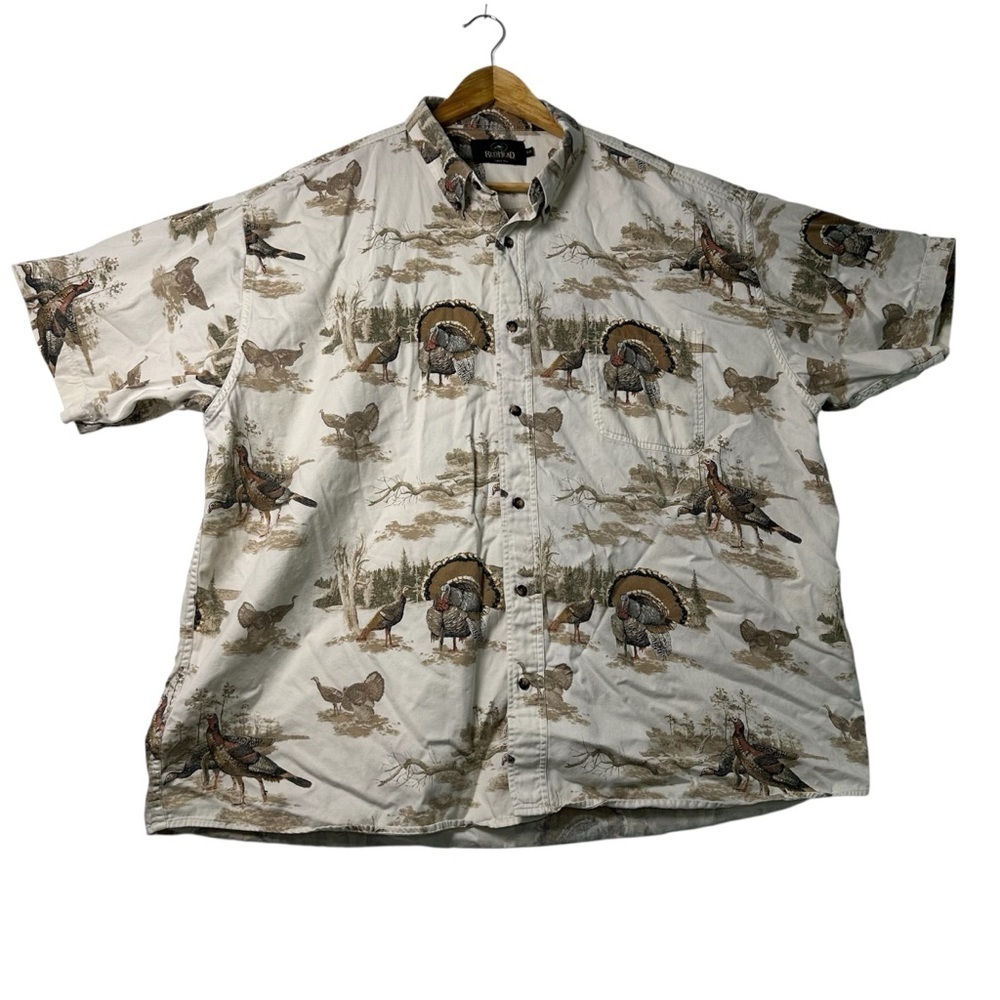 RedHead Men's Wildlife Print  Turkey Casual Shirt - Cream and Brown